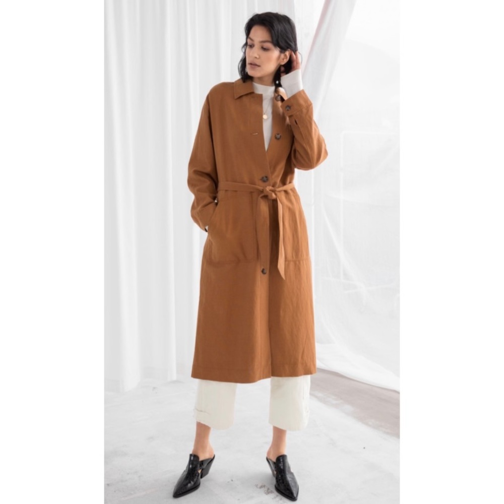 & Other Stories Linen Blend Trench Coat in Rust